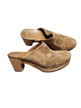 UGG Abbie Suede Clog Chestnut Studded 3 Inch Wooden Heel Women Size 7